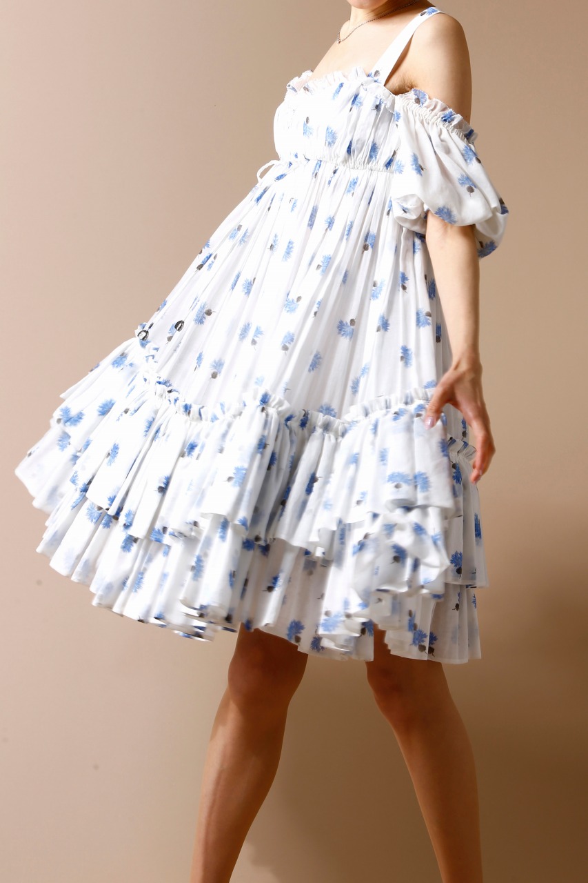 ALEXANDER  MQUEEN　花柄プリントシフォンチュールひざ丈プリーツドレス