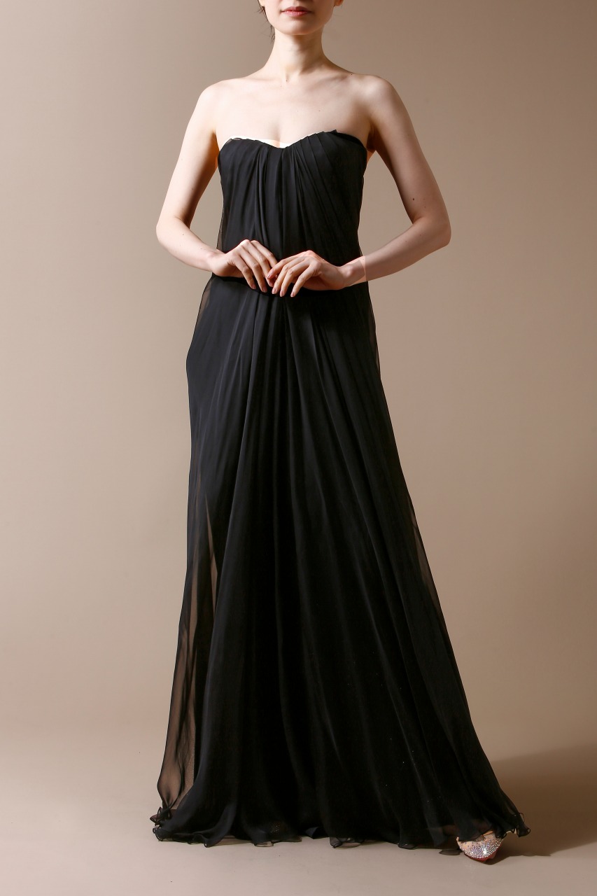 ALEXANDER  MQUEEN　ブラックシルクイブニングドレス 